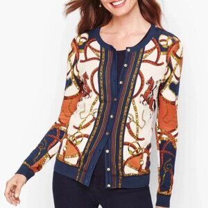 Talbots Cardigan Sweater Womens Medium Equestrian Horse Chain Button Front Knit